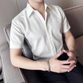 衬衣韩版 法式 暗门襟中0130r 夏季 高级感英伦七分袖 尖领衬衫 男短袖