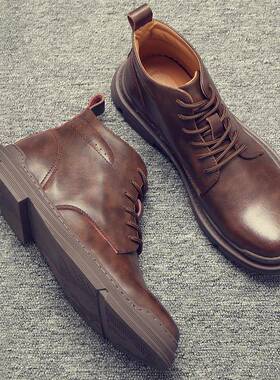 马丁靴男冬季高筒鞋潮流休闲中筒短靴覆古英伦风工装靴子1103r