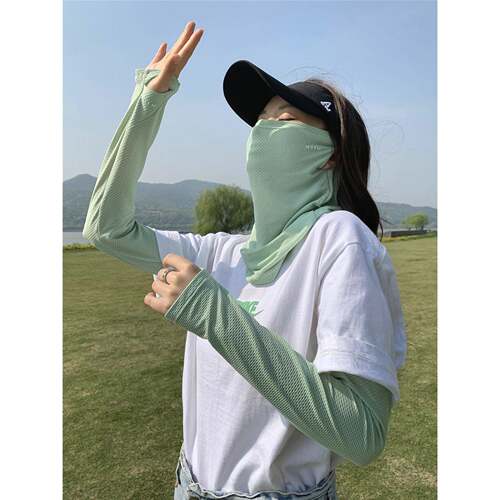 防晒面罩女夏季出游遮阳遮全脸面纱户外骑行透气冰丝袖套0609k