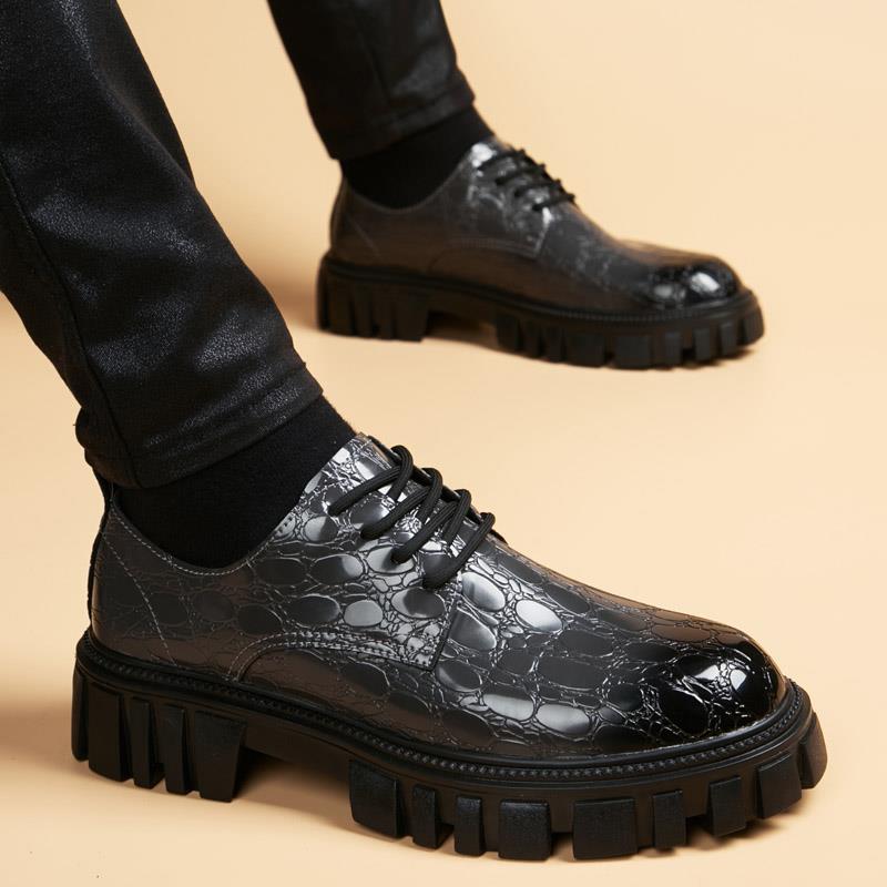 秋冬皮鞋男英伦风透气商务正装休闲鞋子厚底内增高大头低帮1206z