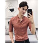 五分冰0130r 立领衬衫 薄款 夏季 痞帅中袖 七分袖 修身 男士 男短袖 寸衫