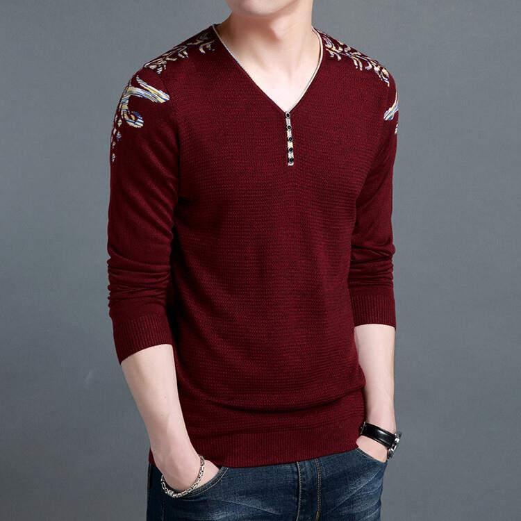 男士长袖T恤V领修身韩版秋冬季薄款毛衣打底针织衫色上衣潮0907ez
