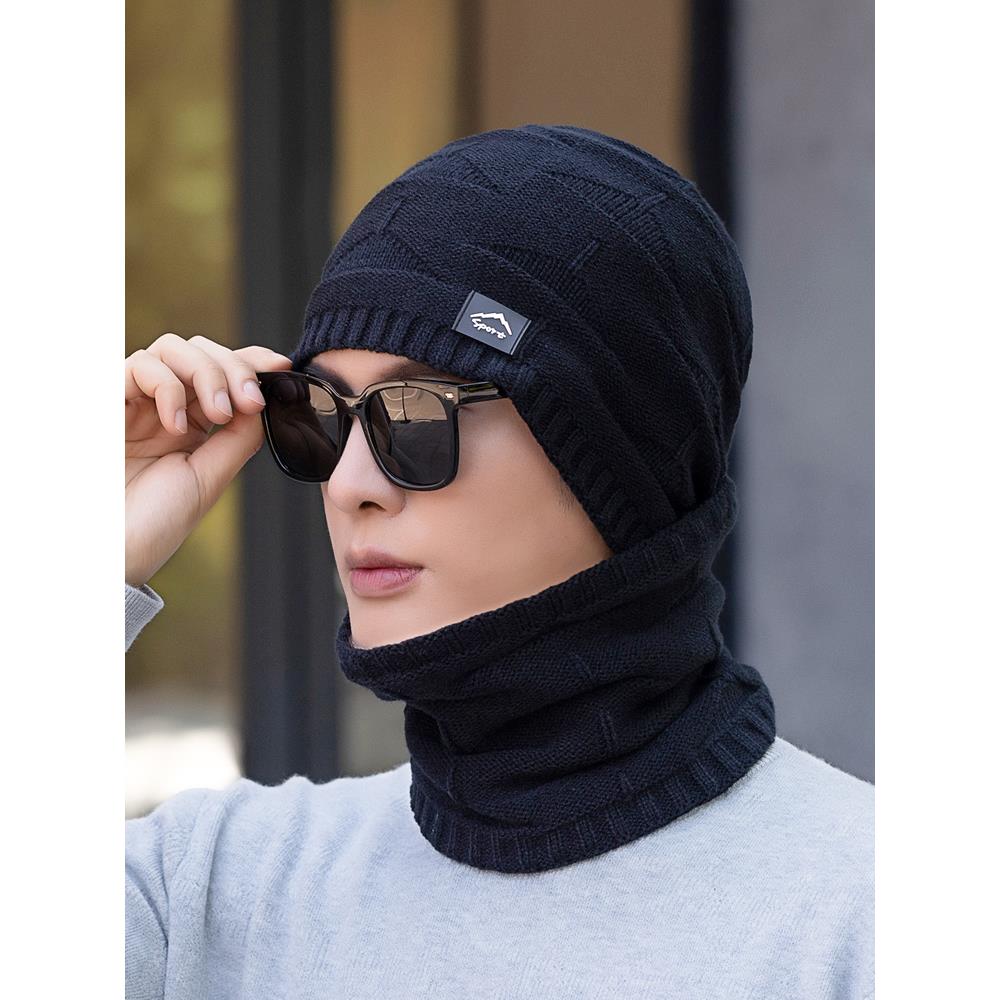 冬季帽子男士针织毛线帽保暖围脖套帽防寒骑车加绒帽护耳包1201r