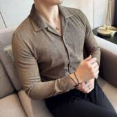 古巴领衬衫 商务休闲百搭高级感褶皱设计痞0130r 新款 男长袖 春春季