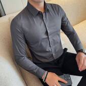 长袖 衬衫 秋季 商务休闲男士 新款 纯色百搭休闲衬衣潮流简约修0130r