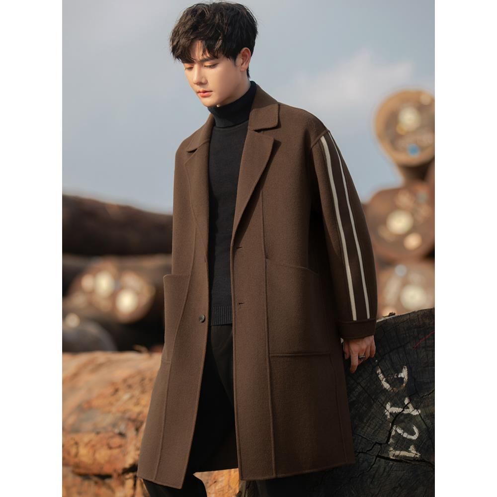 冬季大衣男中长款新款双面非外套高端过膝加厚子风衣1121w