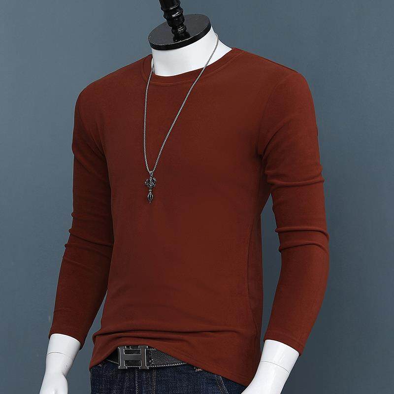 秋冬男士德绒打底衫圆领双面长袖t恤季纯色大码修身加厚年上1216k