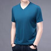 短袖 瘦中年老爸穿V领色t恤0128w 甜心领底裤 t恤男士 春夏季