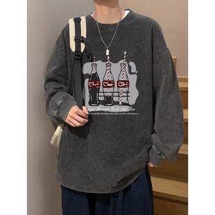 2026新款 春夏男t恤水洗长袖 痞帅春季 美式 宽松体恤上衣0325k 款