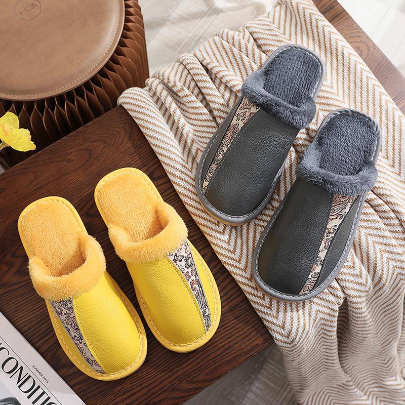 秋冬绣花保暖拖鞋男女居家卧室防滑软底厚底静音防水面1124z