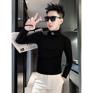 可翻高领毛衣男款内搭潮牌针织衫2026新款春秋韩版紧身弹打1231w