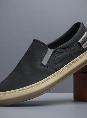 男鞋2026新款潮春秋男士帆布鞋韩版百搭一脚蹬厚底布鞋男休0117k