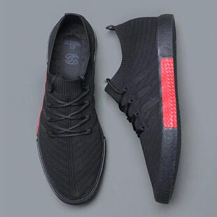 韩版 2026夏季 休闲鞋 飞织网布面男鞋 潮流懒人一脚蹬袜子0315k 新款