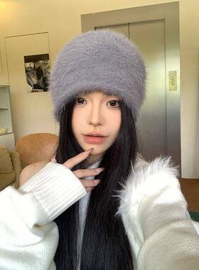 2026年秋冬季新款简约百搭纯色毛绒绒堆堆帽子女大头围百搭0117k