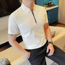 半拉链polo衫男短袖夏季薄款透气色商务修身休闲T恤潮时尚0603z
