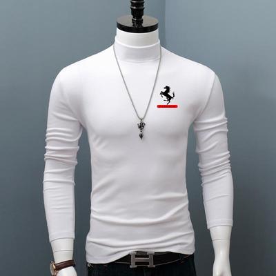 时尚秋冬高领长袖男士打底衫纯修身保暖T恤印花弹上衣内搭紧1217h