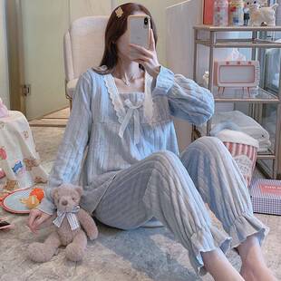 秋冬睡衣珊瑚绒季加厚保暖甜美可爱家居服套装蓝色新款1110k
