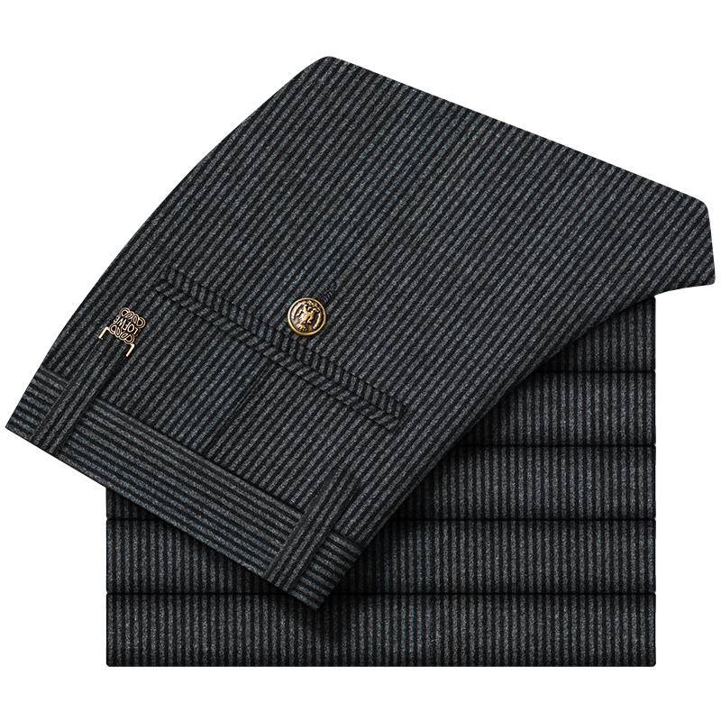 男士裤子冬厚款毛呢休闲裤修身条纹西裤男冬季弹男裤商务长1203w