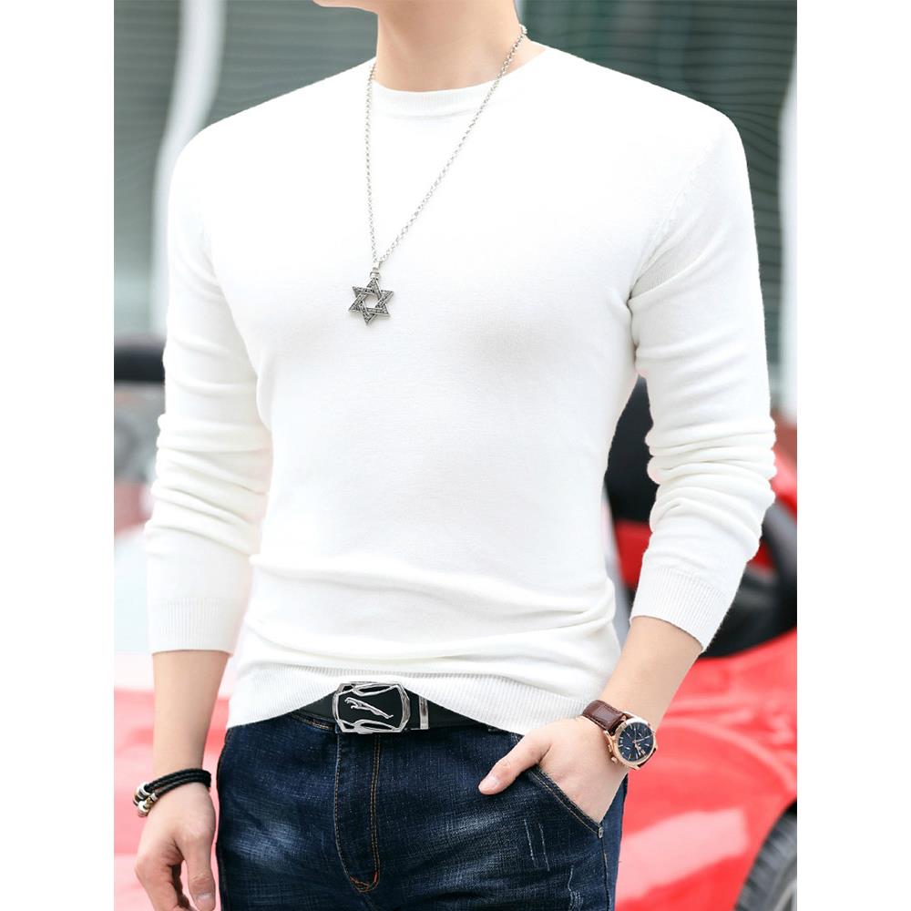 秋冬毛衣男士新款上衣圆领加厚色修身简约长袖打底针织衫套0926c