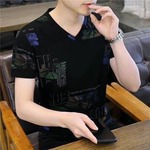 男士t恤V领短袖男子夏季2026新时尚休闲宽松半袖快干男子上0306k