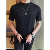 T恤男美式 纯色小领口冰丝半袖 夏季 短袖 潮流修身 百搭高级感打0207r