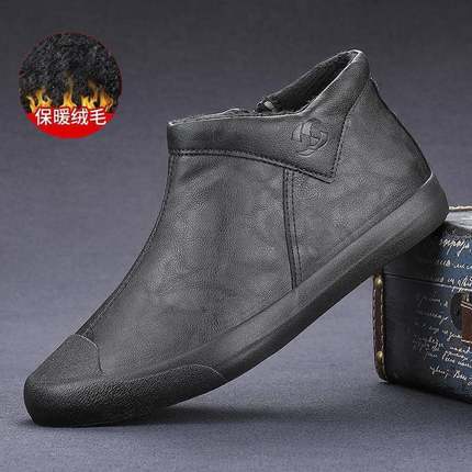 男鞋皮鞋秋季休闲中帮一脚蹬棉鞋保暖冬季潮鞋2025高帮马丁1022r