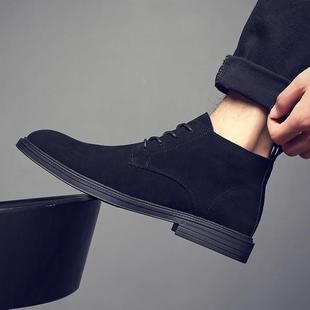 男鞋2026春秋新款休闲皮鞋男款翻毛皮鞋子青年尖头磨砂短0110r