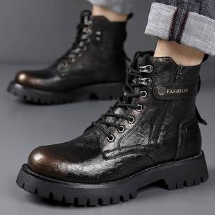 秋冬马丁靴男厚底2025高帮加绒保暖鞋 靴1226z 高街男靴英伦风工装