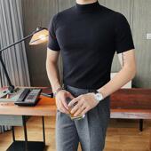 毛衣男纯色半高领针织衫 T恤春秋季 修身 短袖 中领内搭半袖 打底0207r