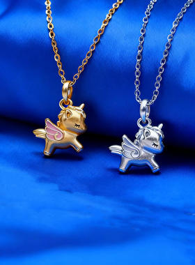 女小众设计不掉色新款2026新年夜光小飞马独角兽吊坠项链女轻奢锁