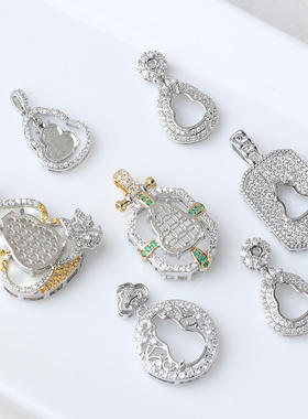 女小众设计不掉色葫芦吊坠空托翡翠蓝水阳绿玉髓通用托薄片非洲翠