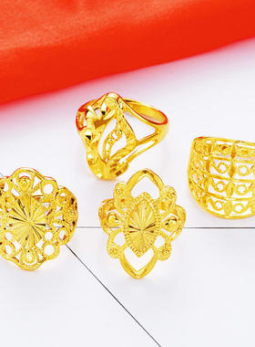 戒指沙金欧币时尚女戒 车花切花大面镂空戒指少数民族戒指