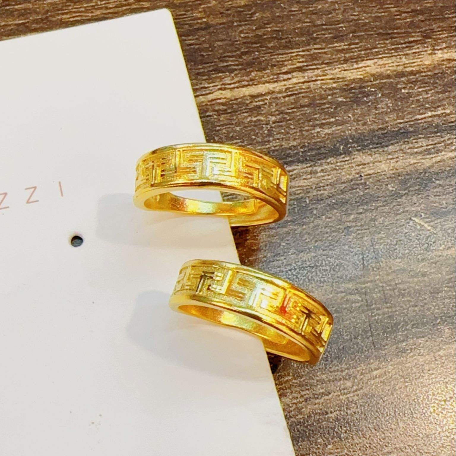 久不掉色长城纹戒指  中国风男款开口指环黄铜镀金真金戒指