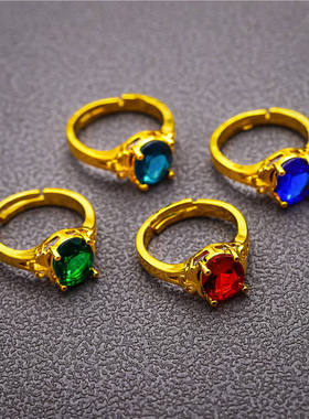 新款 时尚戒指绿色红色紫色黄铜镀金饰品 越南沙金直播