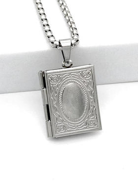不锈钢方形相盒项链 手工简约可打开放照片雕花相盒 情侣闺蜜礼物
