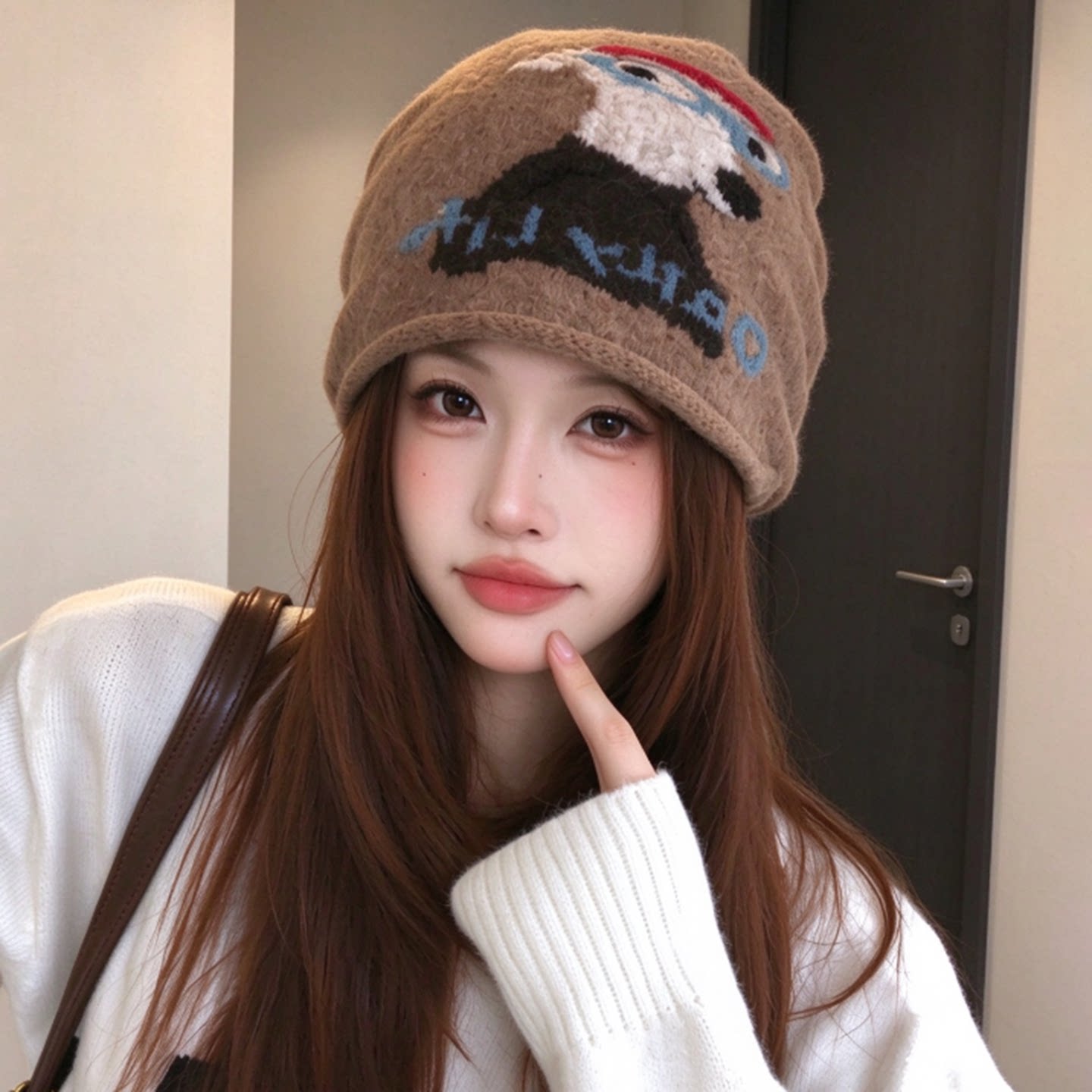 冬季卡通动物针织包头帽女保暖