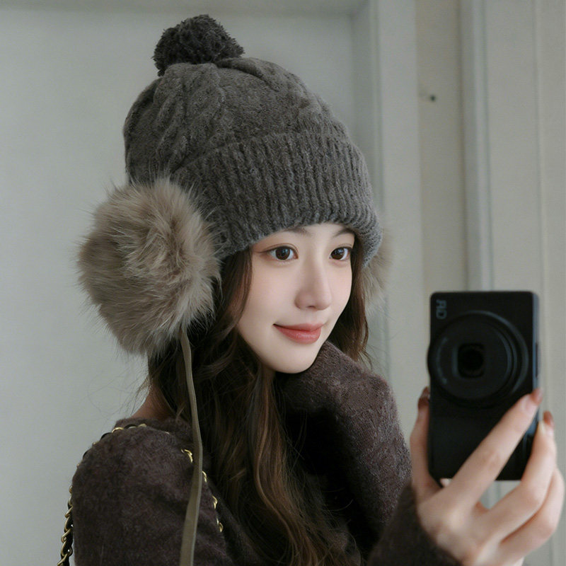 韩系针织麻花耳包帽子女2025新款冬季保暖防寒护耳帽显脸小包头帽