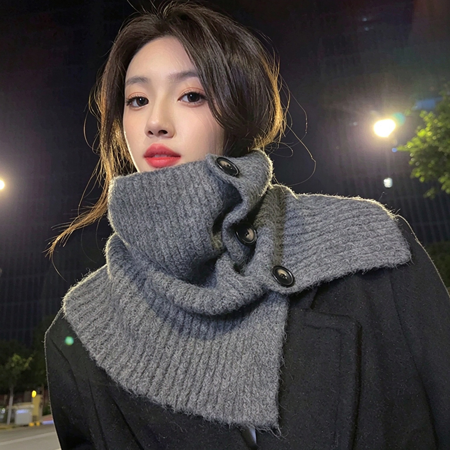 秋冬保暖护颈披肩围脖两用女款
