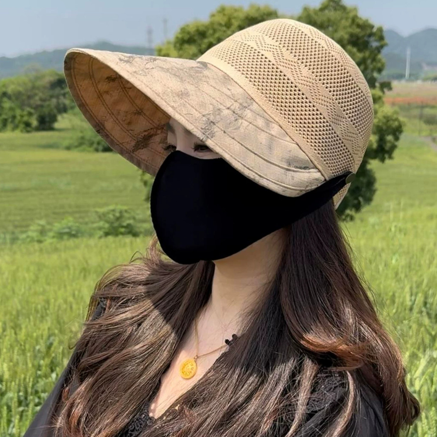 大帽檐渔夫帽防紫外线鸭舌帽夏季帽子女款可折叠防晒遮阳帽太阳帽