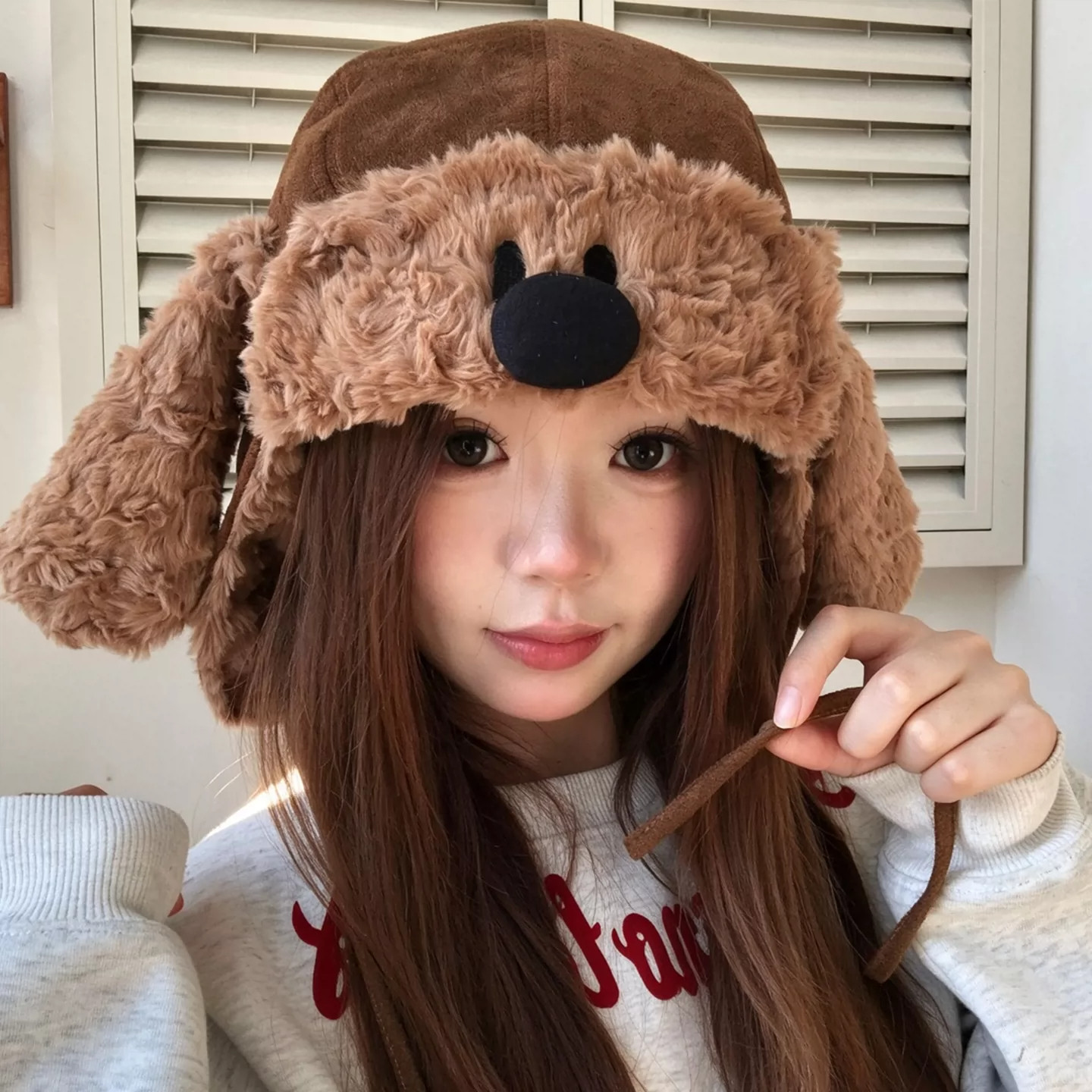 女款小狗毛绒保暖护耳雷锋帽