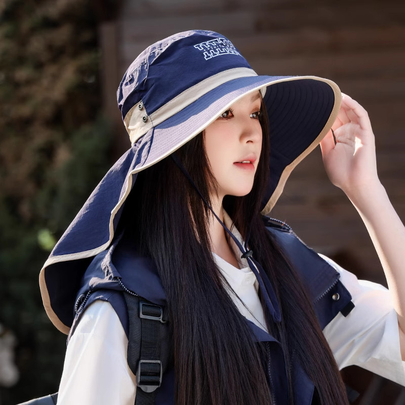 遮阳帽子女夏季户外登山防晒帽披肩一体防紫外线护颈大檐渔夫帽男
