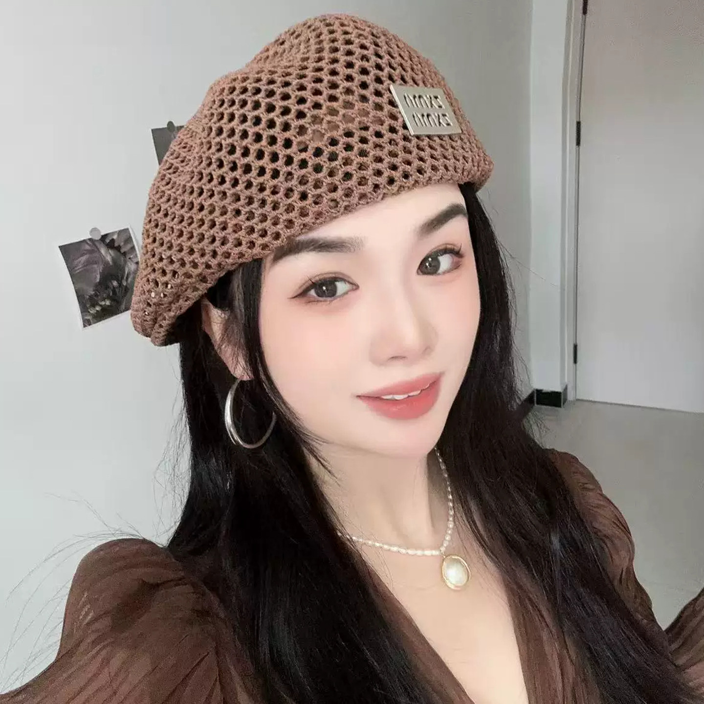 夏季镂空透气显脸小女款贝雷帽
