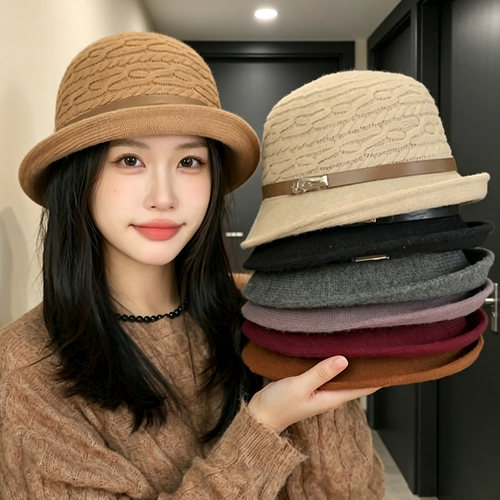 日系秋款宽檐保暖显脸小渔夫帽女