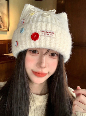 冬季猫耳护耳保暖显脸小针织帽