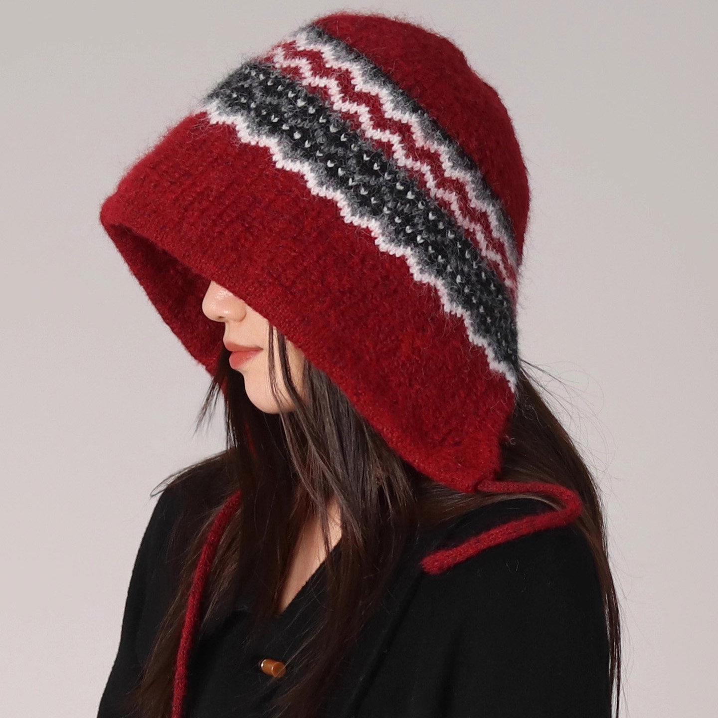 2025新款含羊毛费尔岛提花红色针织帽女秋冬季保暖护耳套头毛线帽,服饰配件/皮带/帽子/围巾,帽子,淘宝优惠券,粉丝福利购,淘宝优惠卷