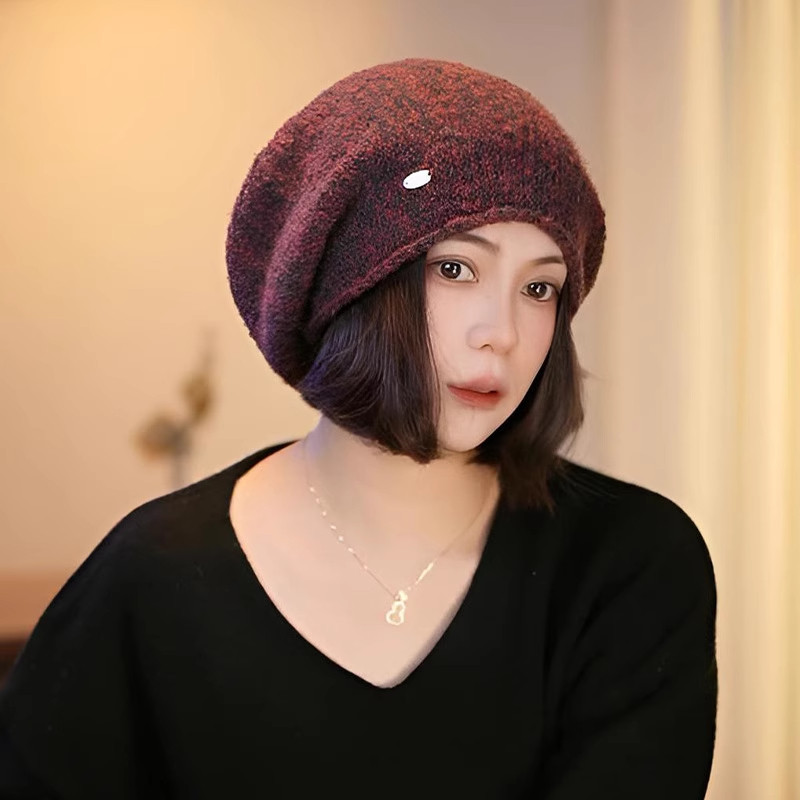 羊毛混纺针织包头帽子女秋冬季韩系百搭卷边保暖防寒显脸小堆堆帽