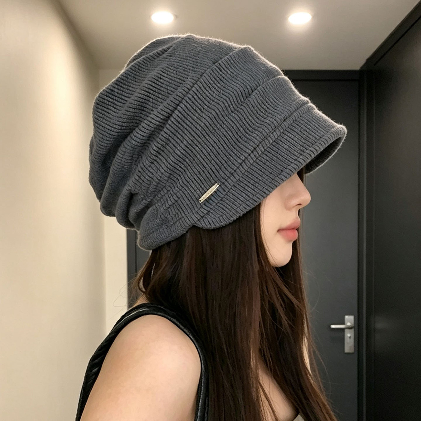 秋季女大头围短檐堆堆帽显脸小