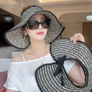 大帽檐可折叠草编空顶帽子女夏出游海边沙滩度假遮阳帽防晒太阳帽