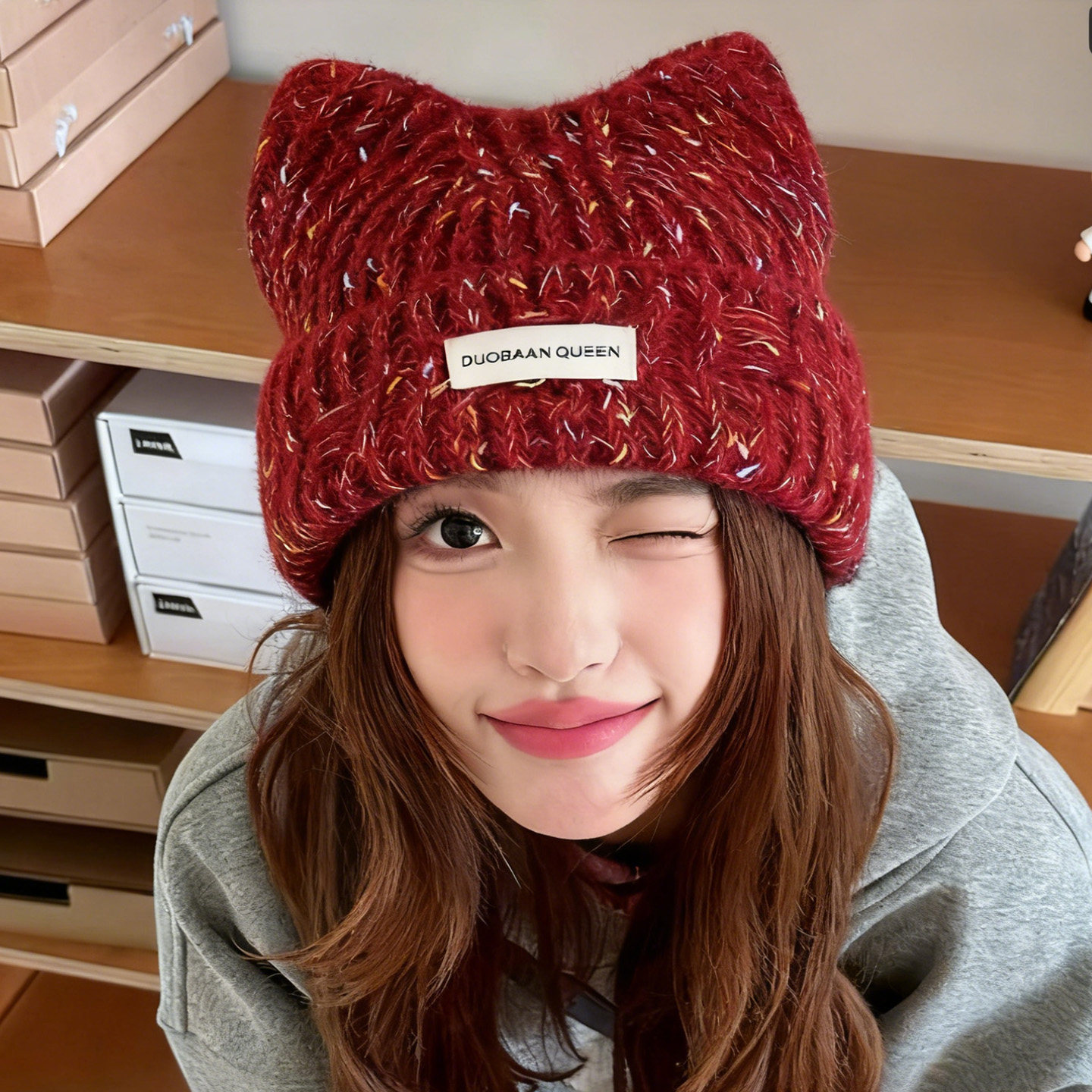 可爱猫耳朵毛绒针织帽子女冬季保暖防寒护耳毛线帽宽松显脸小冷帽,服饰配件/皮带/帽子/围巾,帽子,淘宝优惠券,粉丝福利购,淘宝优惠卷