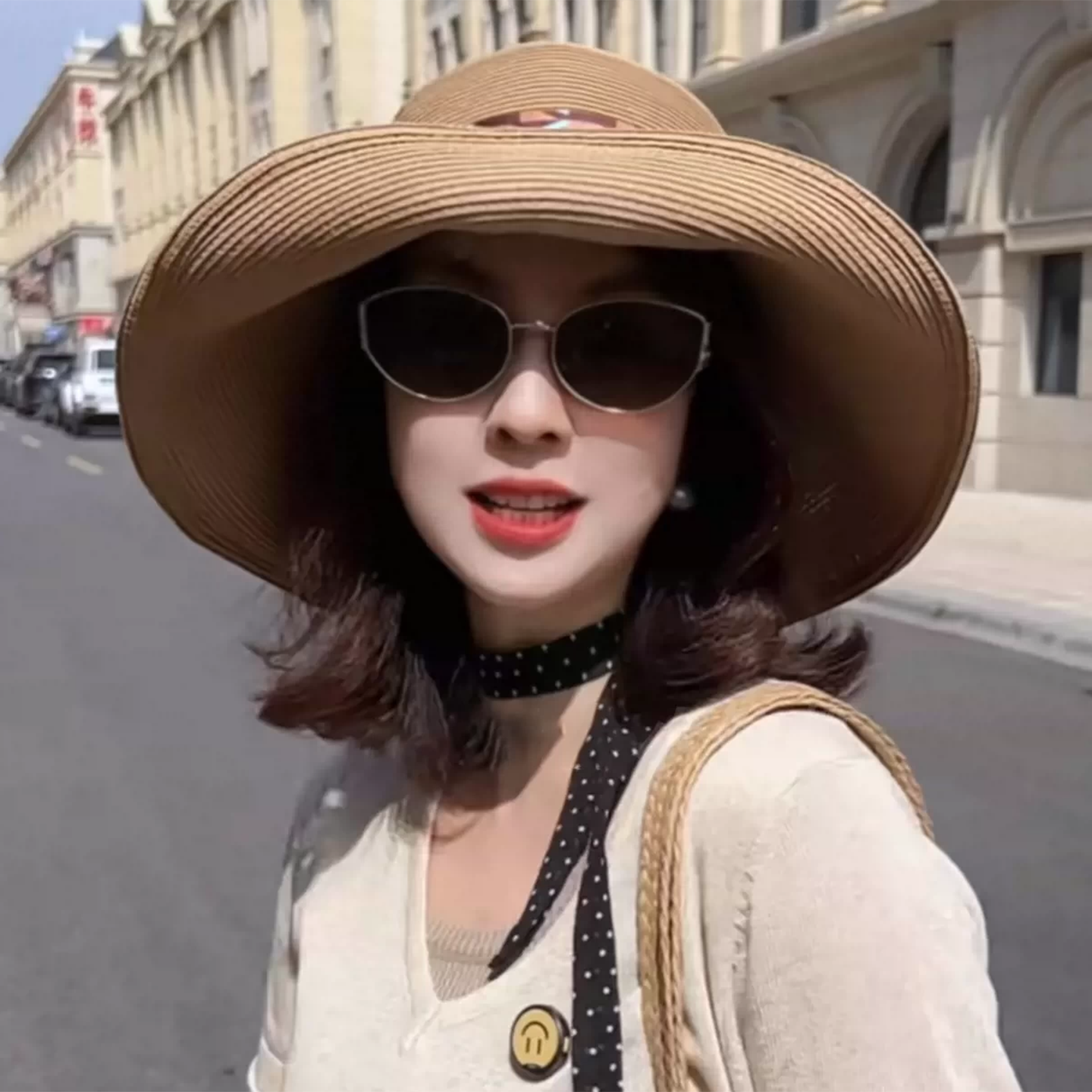 大檐渔夫帽夏季草编帽子女款防晒帽遮阳帽海边沙滩度假草帽太阳帽